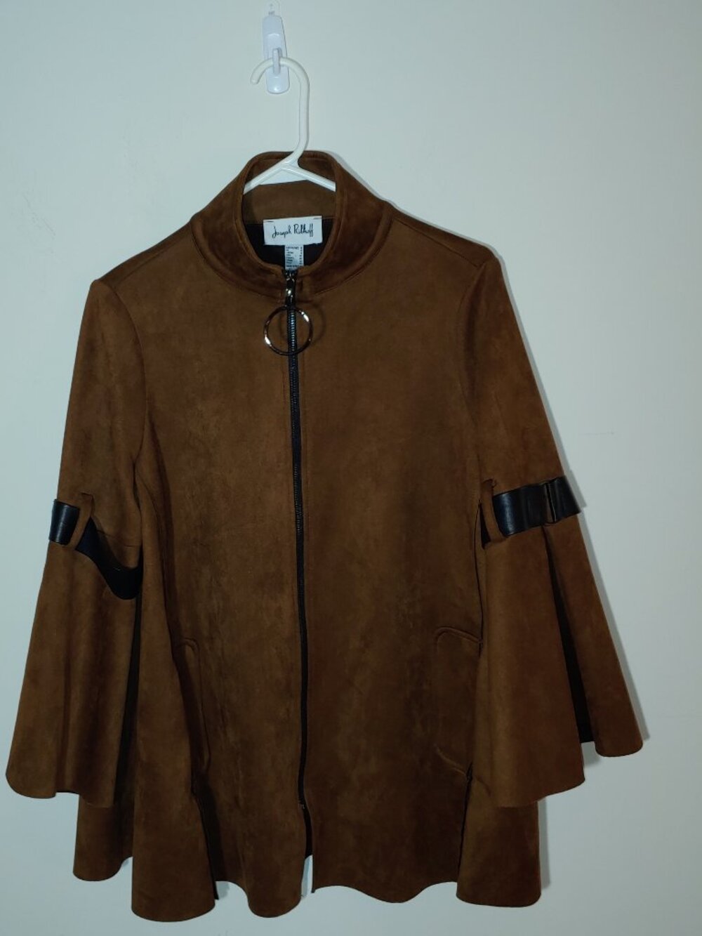 Joseph Ribkoff Faux Suede Zip Up Bell Sleeve Flowy Jacket Size 6 Brown